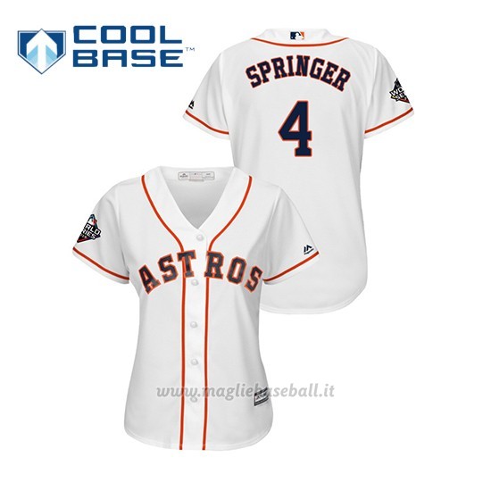 Maglia Baseball Donna Houston Astros 4 Ge Orge Springer 2019 World Series Bound Cool Base Bianco